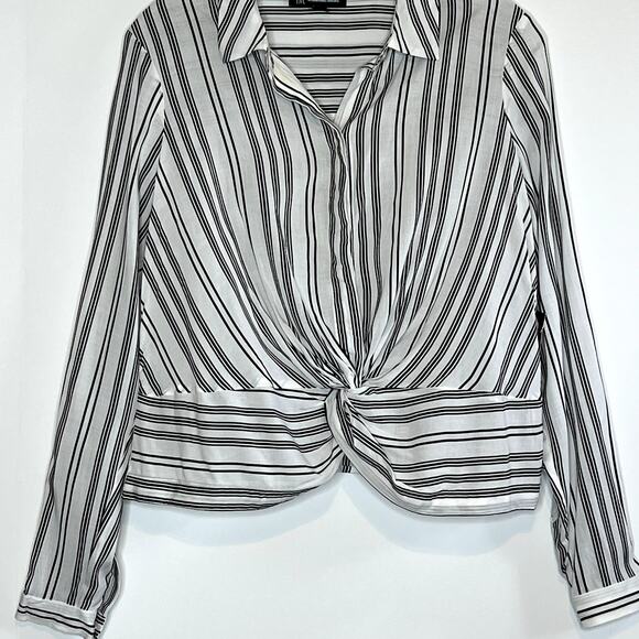 INC Twist Front Button Up Shirt Striped White Black Womens Small - Picture 5 of 13